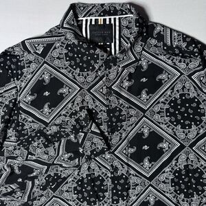 Cactus Man Ricky Singh Mens Shirt Large Black White Paisley Bandana Print Spring